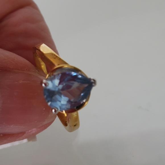 Delicate Gold Plated Blue birthstone  ring sizes 4 5 8 Valentines Day - Picture 3 of 8